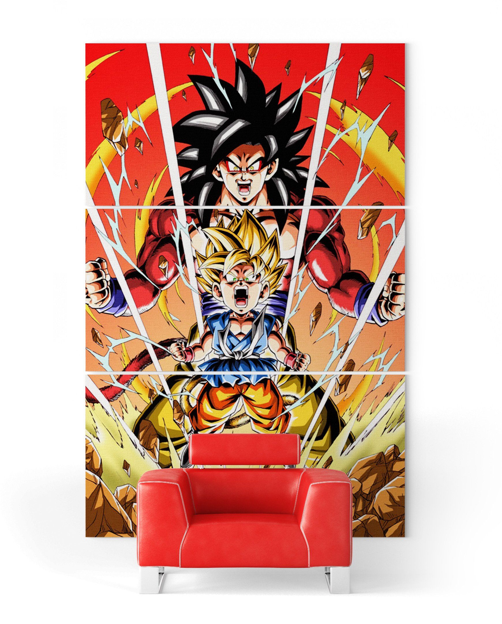 Dragon Ball GT Wall Art Canvas Goku Saiyan Small - 30x45 cm (x3) / Without frame Official Dragon Ball Z Merch