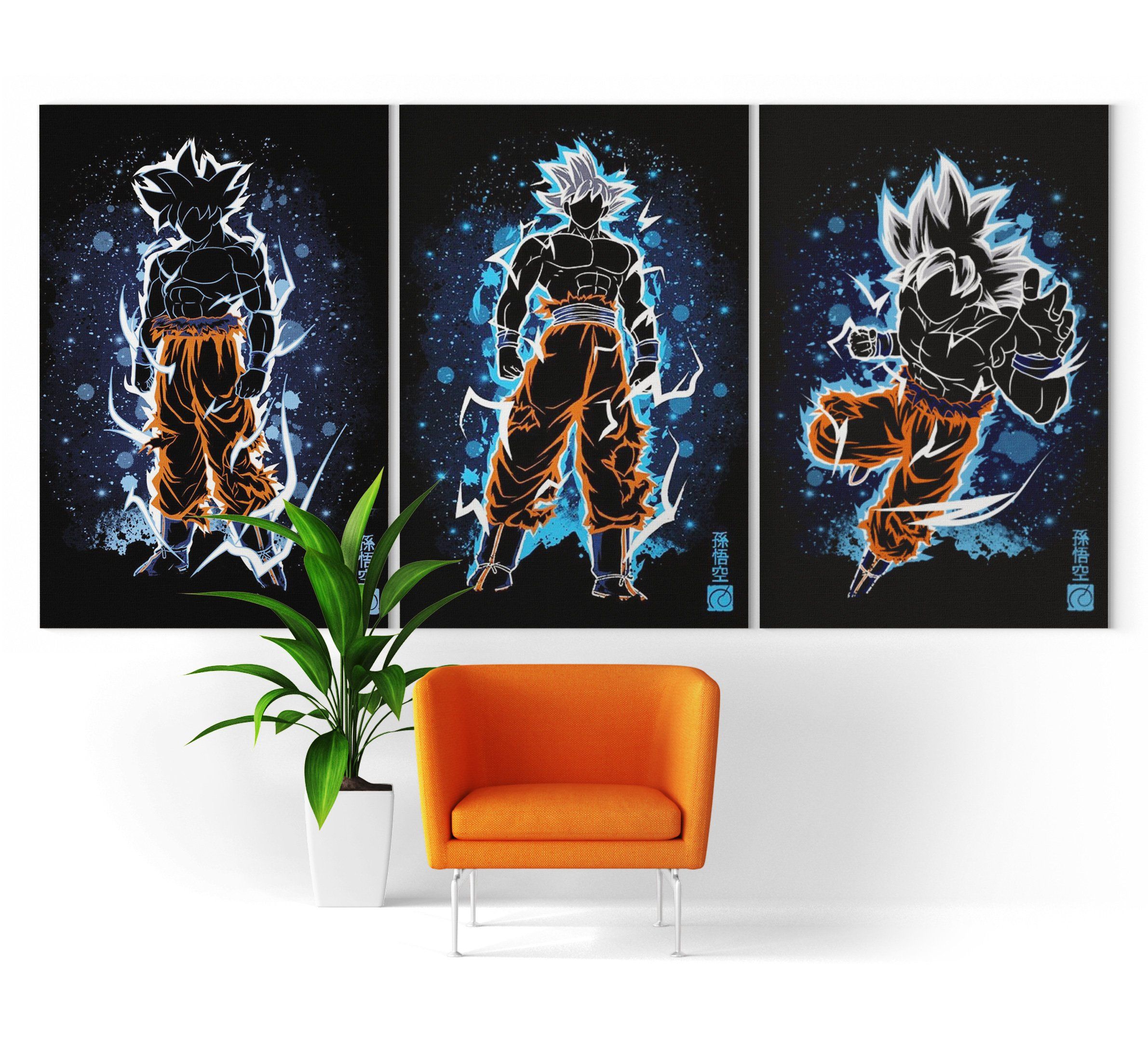 Dragon Ball Super Ultra Instinct Goku Wall Art Canvas Small - 30x45 cm (x3) / Without frame Official Dragon Ball Z Merch